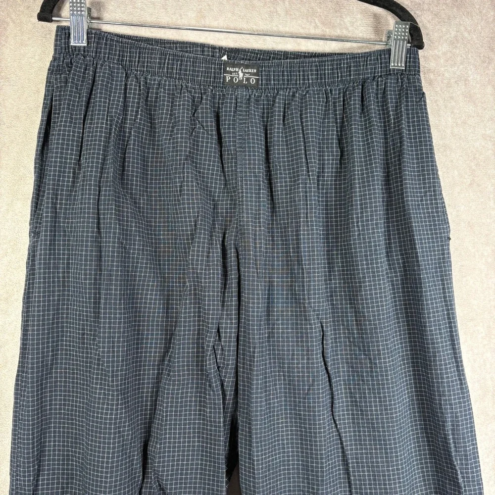 Polo Ralph Lauren Pajama Pants Mens M Blue‎ Grid Check Sleepwear Cotton Jogger